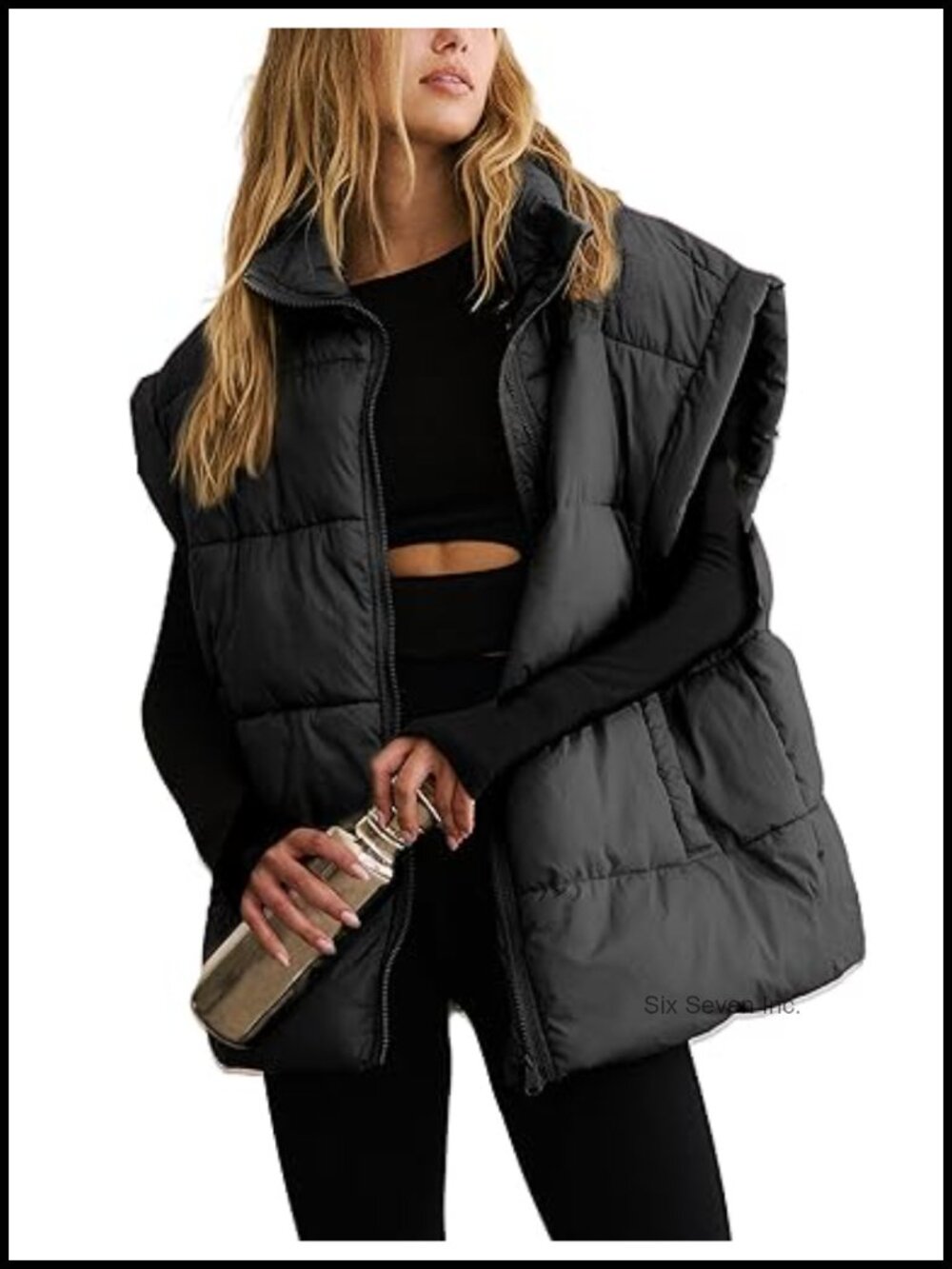 Oversized Quilted Puffer Vest Sleeveless Zip Up Winter Layering